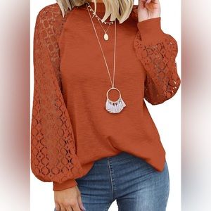 Long Sleeve Lace Sleeve Casual Loose Blouse (2 for $20)